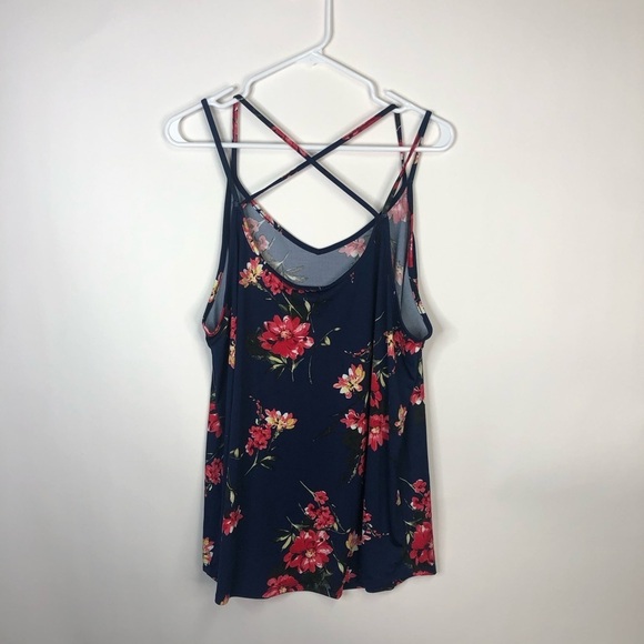 Papermoon navy blue red floral strappy back tank top 3x - Picture 6 of 12